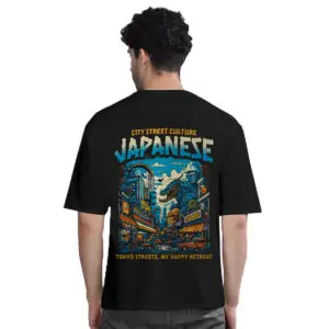City Street Culture Japanese Printed Pure Cotton Oversized Tshirt