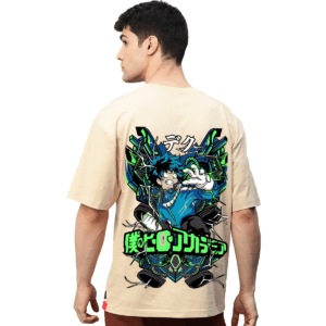 My Hero Academia Anime Beige Printed Pure Cotton Round Neck Drop shoulder Baggy Fit Oversized Tshirt Unisex
