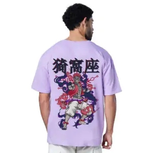 Printsflix Fullmetal Alchemist Anime Printed Drop Shoulder Pure Cotton Round Neck Lavender Oversized Tshirt - For Men/Women/Kids