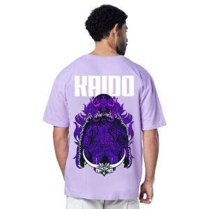 Printsflix Kaido Printed Drop Shoulder Pure Cotton Round Neck Lavender Oversized Tshirt - For Men/Women/Kids