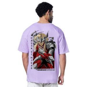 Printsflix Hegen De Merak Printed Drop Shoulder Pure Cotton Round Neck Lavender Oversized Tshirt - For Men/Women/Kids