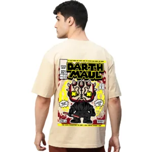 Darth Maul Beige Printed Pure Cotton Round Neck Drop shoulder Baggy Fit Oversized Tshirt Unisex