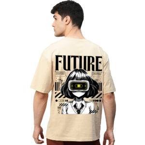 Printsflix Future Cool Graphic Printed Pure Cotton Round Neck Drop shoulder Baggy Fit Oversized Tshirt For Men/Women/Kids/Adults