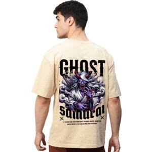 Printsflix Ghost Samurai Graphic Printed Pure Cotton Round Neck Drop shoulder Baggy Fit Oversized Tshirt For Men/Women/Kids/Adults