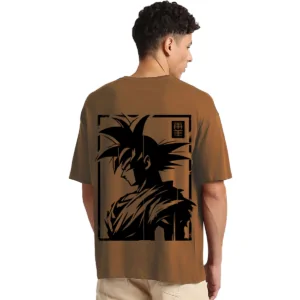 Printsflix Dragon Ball Z Anime Trendy Pure Cotton Round Neck Drop Shoulder Loose Fit Brown Oversized Tshirt -Unisex