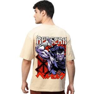 Printsflix Trendy Anime Berserk Printed Pure Cotton Round Neck Drop shoulder Baggy Fit Oversized Tshirt For Men/Women/Kids/Adults