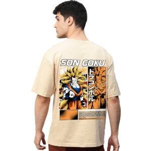 Printsflix Trendy Son Goku AnimePrinted Pure Cotton Round Neck Drop shoulder Baggy Fit Oversized Tshirt For Men/Women/Kids/Adults