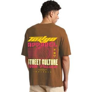 Printsflix Graphic Printed Pure Cotton Round Neck Drop Shoulder Baggy Fit Brown Oversized Tshirt -Men/Women/kids/Adults