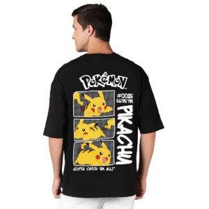 Pikachu Printed Pure Cotton Round Neck Drop shoulder Oversized Tshirt Unisex