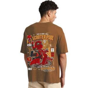 Printsflix Trendy Scooterpool Pure Cotton Round Neck Drop Shoulder Baggy Fit Brown Oversized Tshirt -Men/Women/kids/Adults