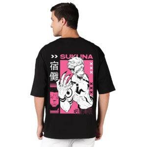 Printsflix Sakuna Anime Printed Black Printed Pure Cotton Round Neck Oversized Tshirt Baggy Fit-Unisex
