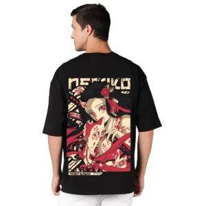 Nezuko Kamado Demon Slayer Anime Printed Pure Cotton Round Neck Drop shoulder Oversized Tshirt Unisex