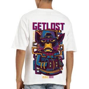 Printsflix Get Lost Printed Pure Cotton Round Neck Drop Shoulder Loose Fit White Oversized Tshirt -Unisex