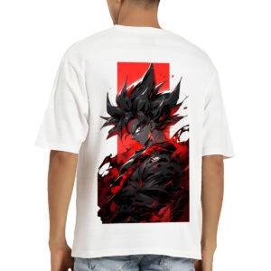 Printsflix Dragon Ball Z Printed Pure Cotton Round Neck Drop Shoulder Baggy Fit White Oversized Tshirt -Unisex