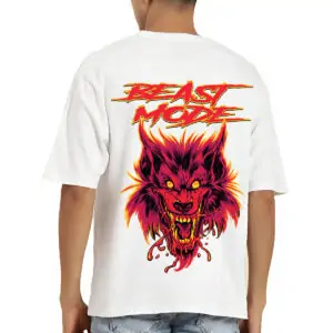 Printsflix Beat Mode Printed Pure Cotton Round Neck Drop Shoulder Baggy Fit White Oversized Tshirt -Unisex
