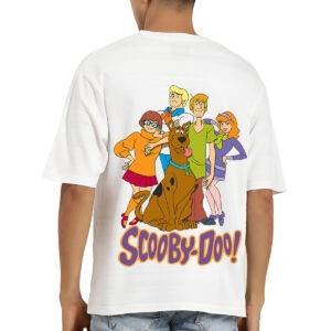 Printsflix Scooby Doo Printed Pure Cotton Round Neck Drop Shoulder Baggy Fit White Oversized Tshirt -Unisex