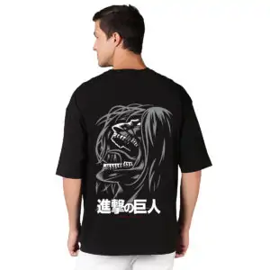 Attack On Titan Anime Printed Pure Cotton Round Neck Drop shoulder Oversized Tshirt Unisex