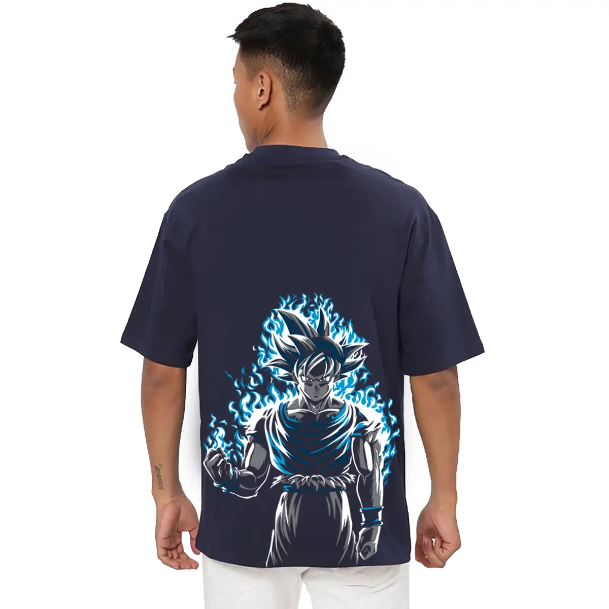 Printsflix Trendy Dragon Ball Z Printed Pure Cotton Round Neck Drop shoulder Dark Blue Oversized Tshirt -Unisex