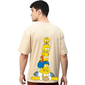 The Simpsons Beige Printed Pure Cotton Round Neck Drop shoulder Baggy Fit Oversized Tshirt Unisex