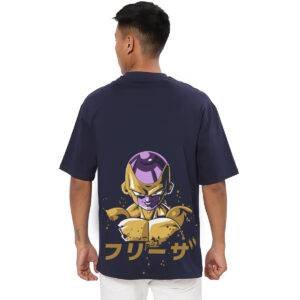 Printsflix Trendy Frieza Dragon Ball Z Anime Pure Cotton Round Neck Drop shoulder Dark Blue Oversized Tshirt -Unisex