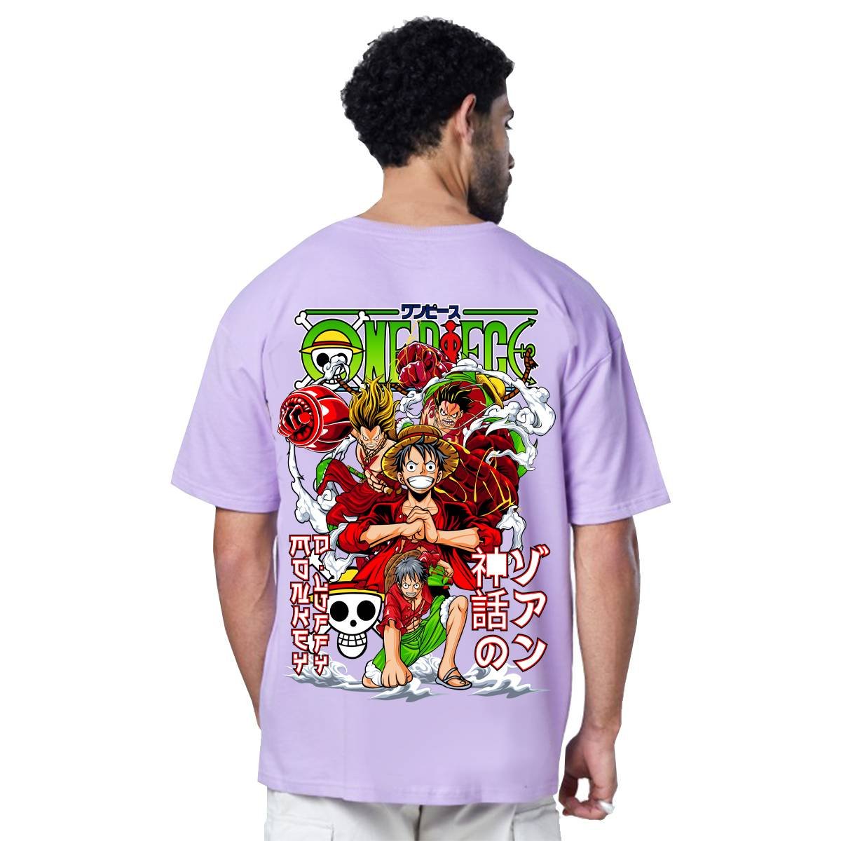 Printsflix One Piece Anime Pure Cotton Round Neck Lavender Oversized Tshirt -Unisex