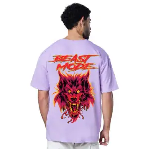 Printsflix Beast Mode Pure Cotton Round Neck Lavender Oversized Tshirt -Unisex