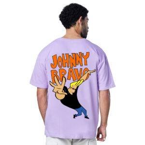 Printsflix Johnny Bravo Drop Shoulder Pure Cotton Round Neck Lavender Oversized Tshirt -Unisex
