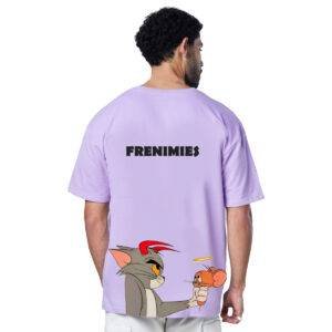 Printsflix Frenimies Drop Shoulder Pure Cotton Round Neck Lavender Oversized Tshirt -Unisex