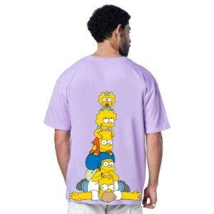 Printsflix The Simpsons Drop Shoulder Pure Cotton Round Neck Lavender Oversized Tshirt -Unisex