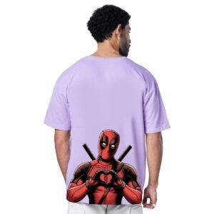 Printsflix Deadpool Drop Shoulder Pure Cotton Round Neck Lavender Oversized Tshirt -Unisex
