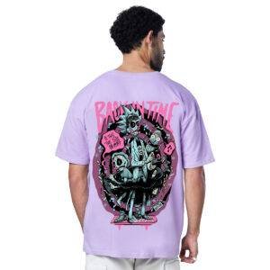 Printsflix Rick and Morty Drop Shoulder Pure Cotton Round Neck Lavender Oversized Tshirt -Unisex