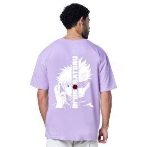 Printsflix Trendy Gojo Satoru Drop Shoulder Pure Cotton Round Neck Lavender Oversized Tshirt -Unisex