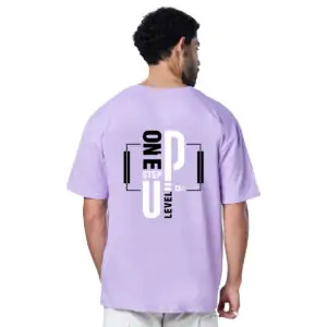 Printsflix  Drop Shoulder Pure Cotton Round Neck Lavender Printed Oversized Tshirt -Unisex