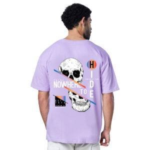 Printsflix Nowhere To Die Drop Shoulder Pure Cotton Round Neck Lavender Oversized Tshirt -Unisex