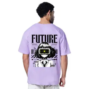 Printsflix Future Drop Shoulder Pure Cotton Round Neck Lavender Oversized Tshirt -Unisex