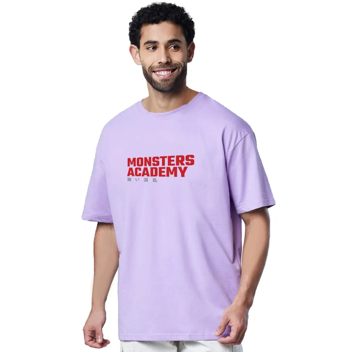 Printsflix Monsters Academy Pure Cotton Round Neck Lavender Oversized Tshirt -Unisex - Image 2