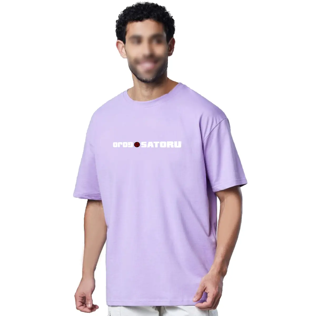 Printsflix Trendy Gojo Satoru Drop Shoulder Pure Cotton Round Neck Lavender Oversized Tshirt -Unisex - Image 2