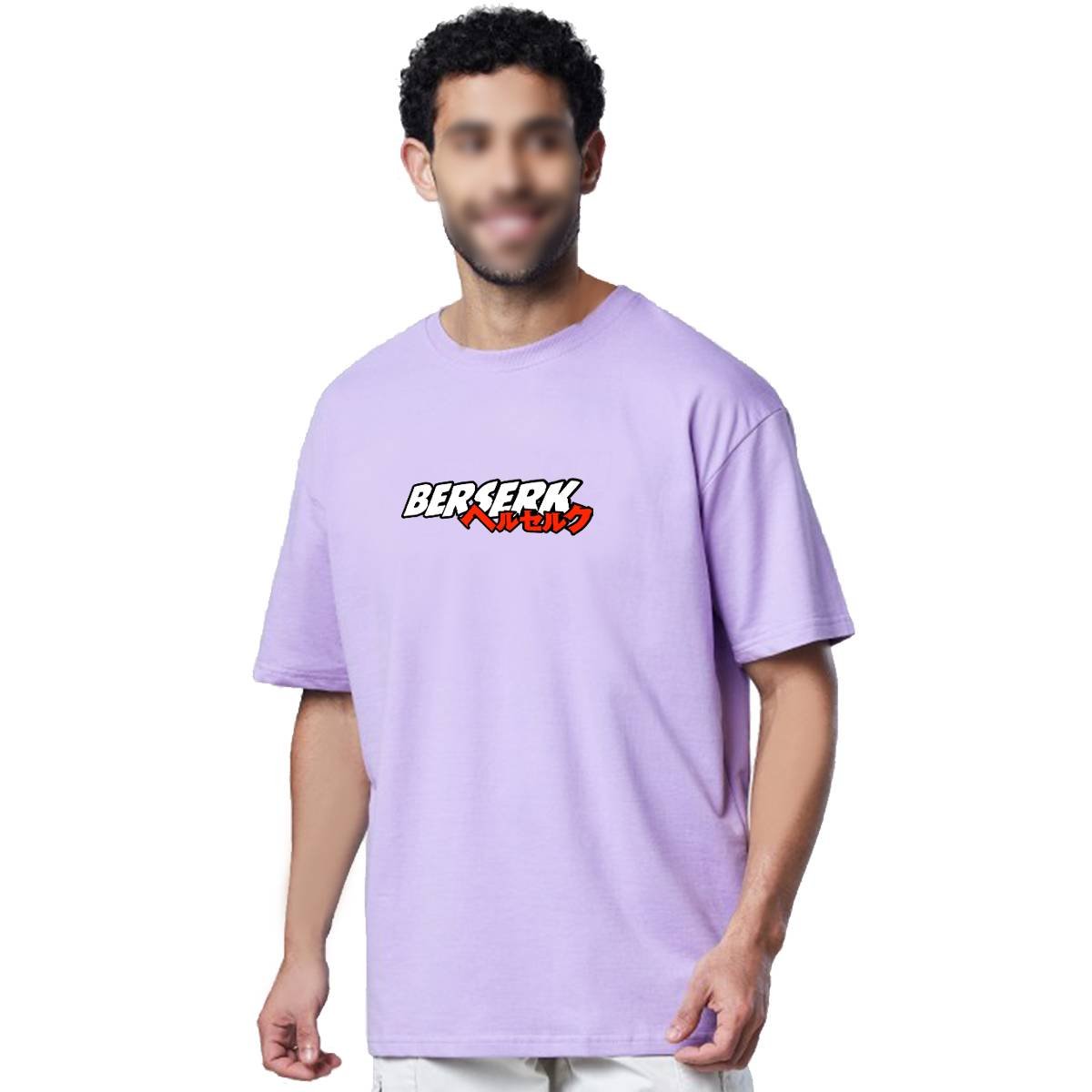 Printsflix Trendy Berserk Anime Drop Shoulder Pure Cotton Round Neck Lavender Oversized Tshirt -Unisex - Image 2