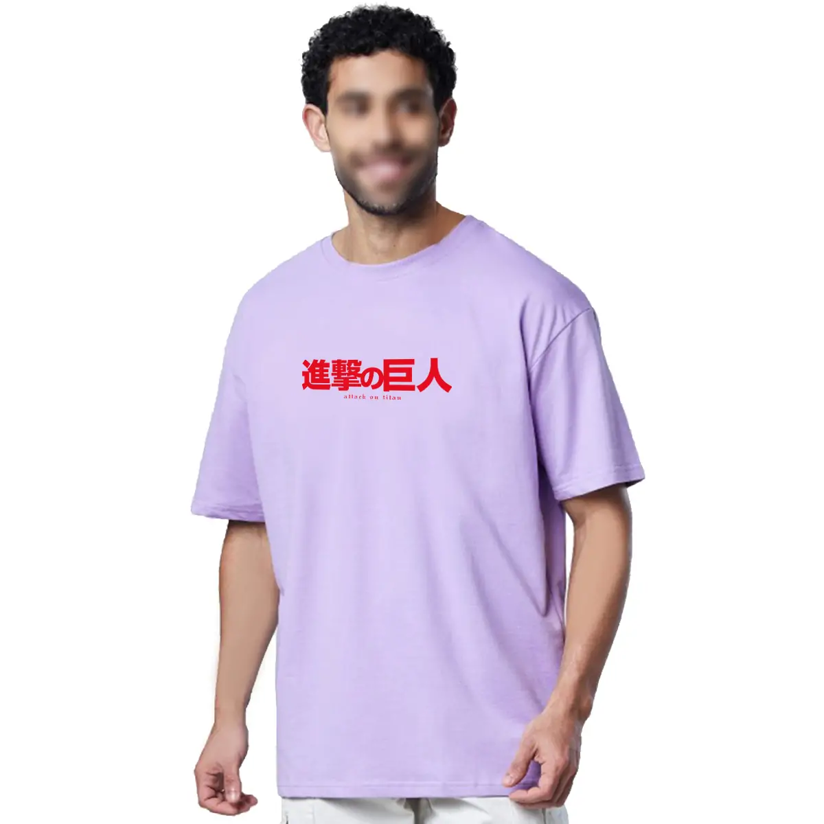 Printsflix Drop Shoulder Anime Printed Pure Cotton Round Neck Lavender Oversized Tshirt - For Men/Women/Kids - Image 2