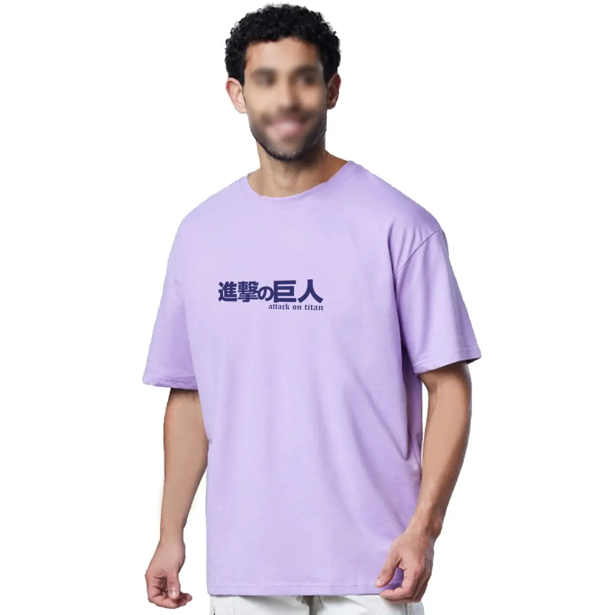 Printsflix Attack On Titan Printed Drop Shoulder Pure Cotton Round Neck Lavender Oversized Tshirt - For Men/Women/Kids - Image 2