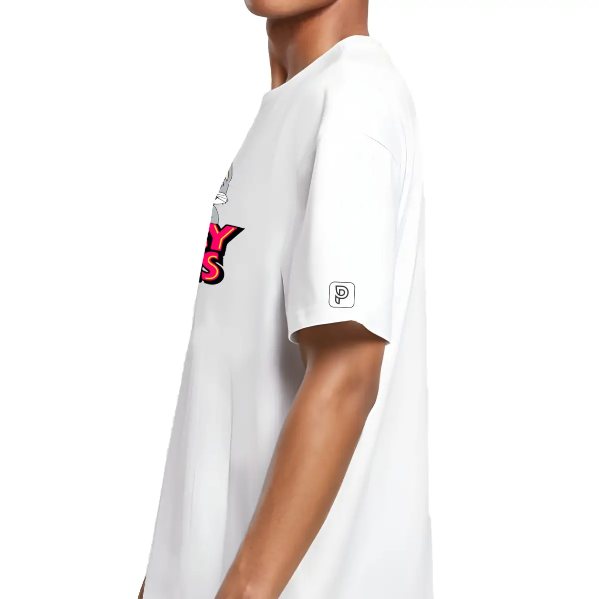 Printsflix Looney Tunes Printed Pure Cotton Round Neck Drop Shoulder Baggy Fit White Oversized Tshirt -Unisex - Image 3