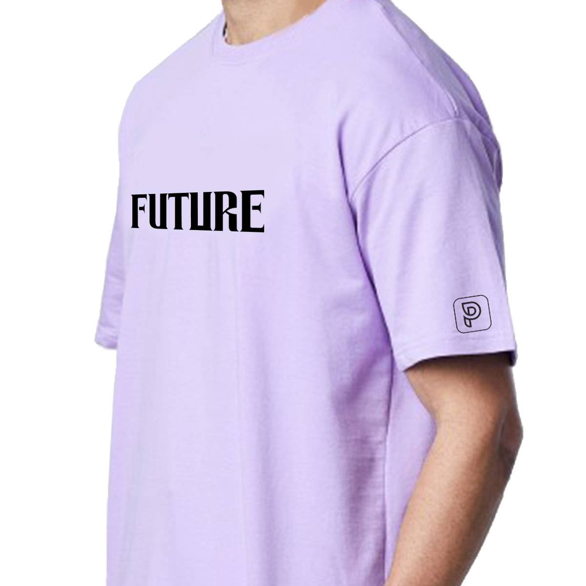 Printsflix Future Drop Shoulder Pure Cotton Round Neck Lavender Oversized Tshirt -Unisex - Image 3