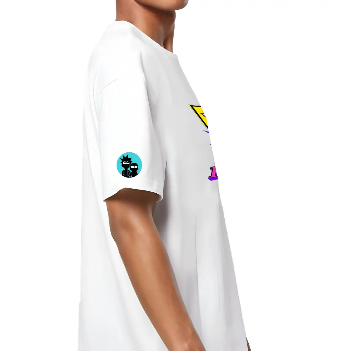 Printsflix Rick And Morty Printed Pure Cotton Round Neck Drop Shoulder Baggy Fit White Oversized Tshirt -Unisex - Image 4