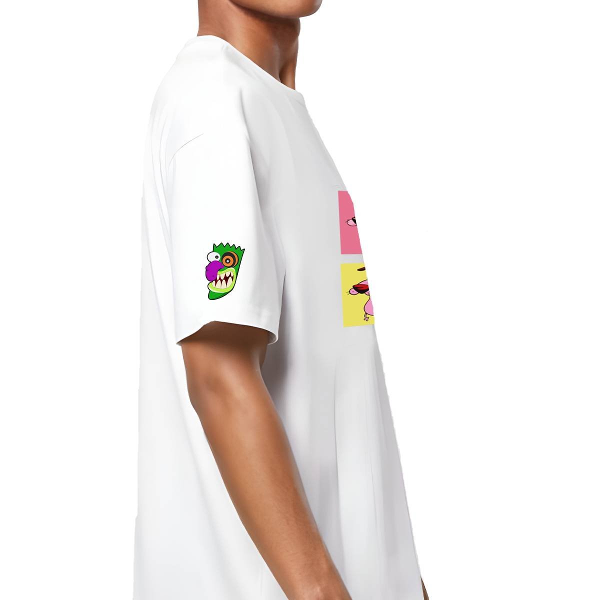 Printsflix Courage The Cowardly Dog Printed Pure Cotton Round Neck Drop Shoulder Baggy Fit White Oversized Tshirt -Unisex - Image 4