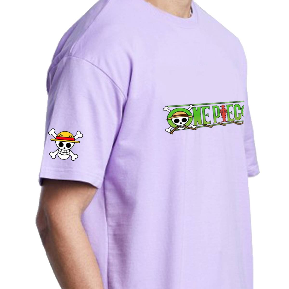 Printsflix One Piece Anime Pure Cotton Round Neck Lavender Oversized Tshirt -Unisex - Image 4
