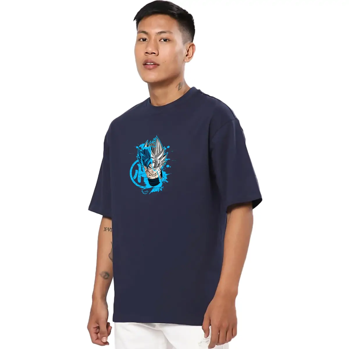 Printsflix Trendy Dragon Ball Z Printed Pure Cotton Round Neck Drop shoulder Dark Blue Oversized Tshirt -Unisex - Image 2
