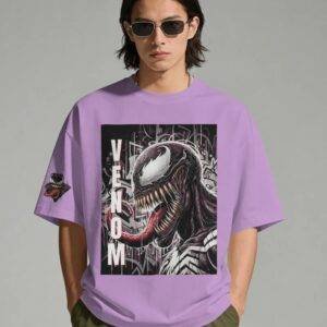 Printsflix Lavender Printed Drop Shoulder Pure Cotton Round Neck Lavender Oversized Tshirt - For Men/Women/Kids