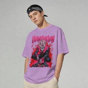 Printsflix Lavender Dan Dan Dan Printed Drop Shoulder Pure Cotton Round Neck Lavender Oversized Tshirt - For Men/Women/Kids