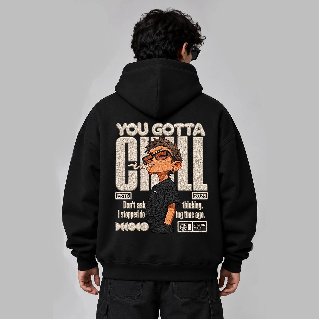 Printsflix You Gotta Chill Printed Premium Oversized Hoodie Black