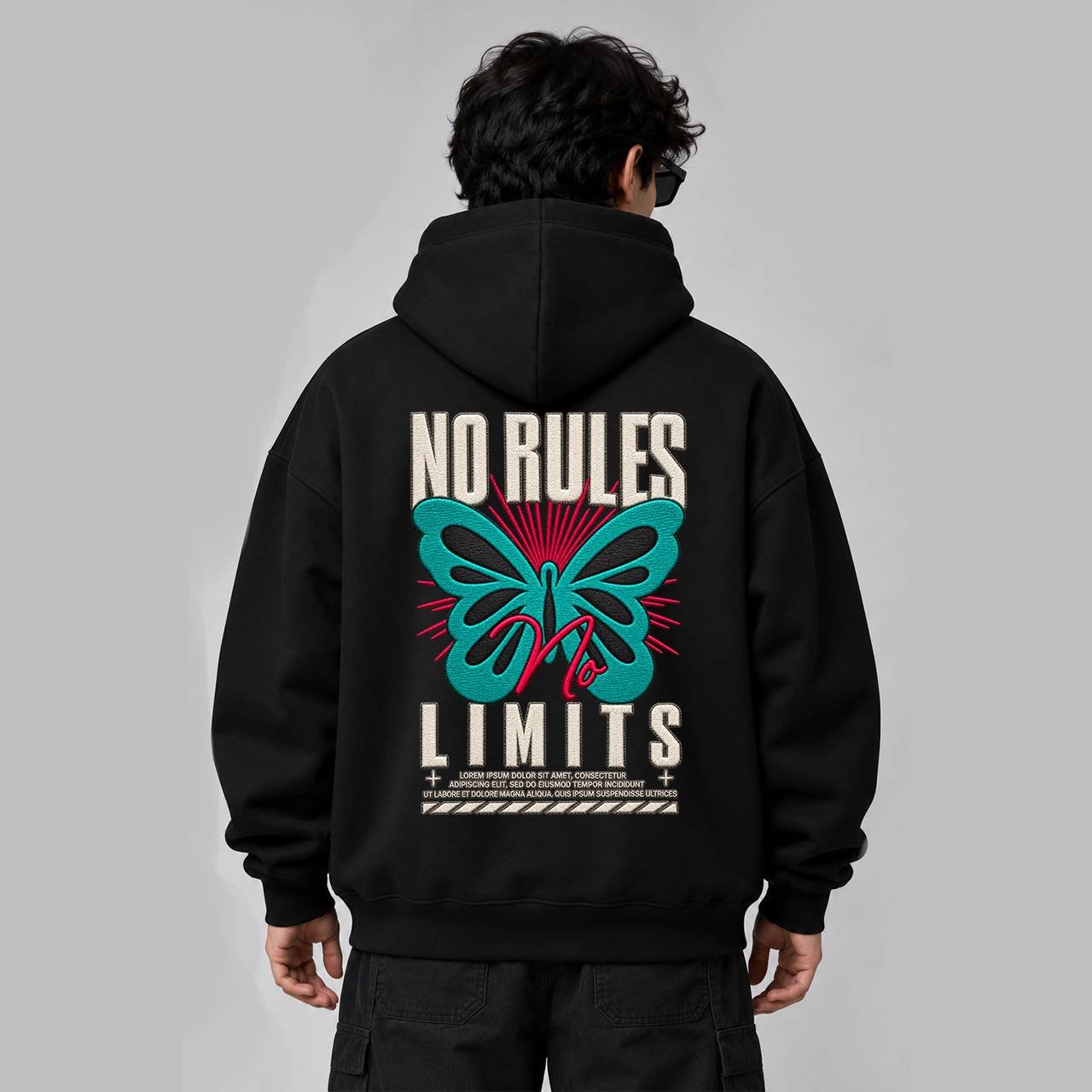 Printsflix No Rules Limits Premium Oversized Hoodie Black